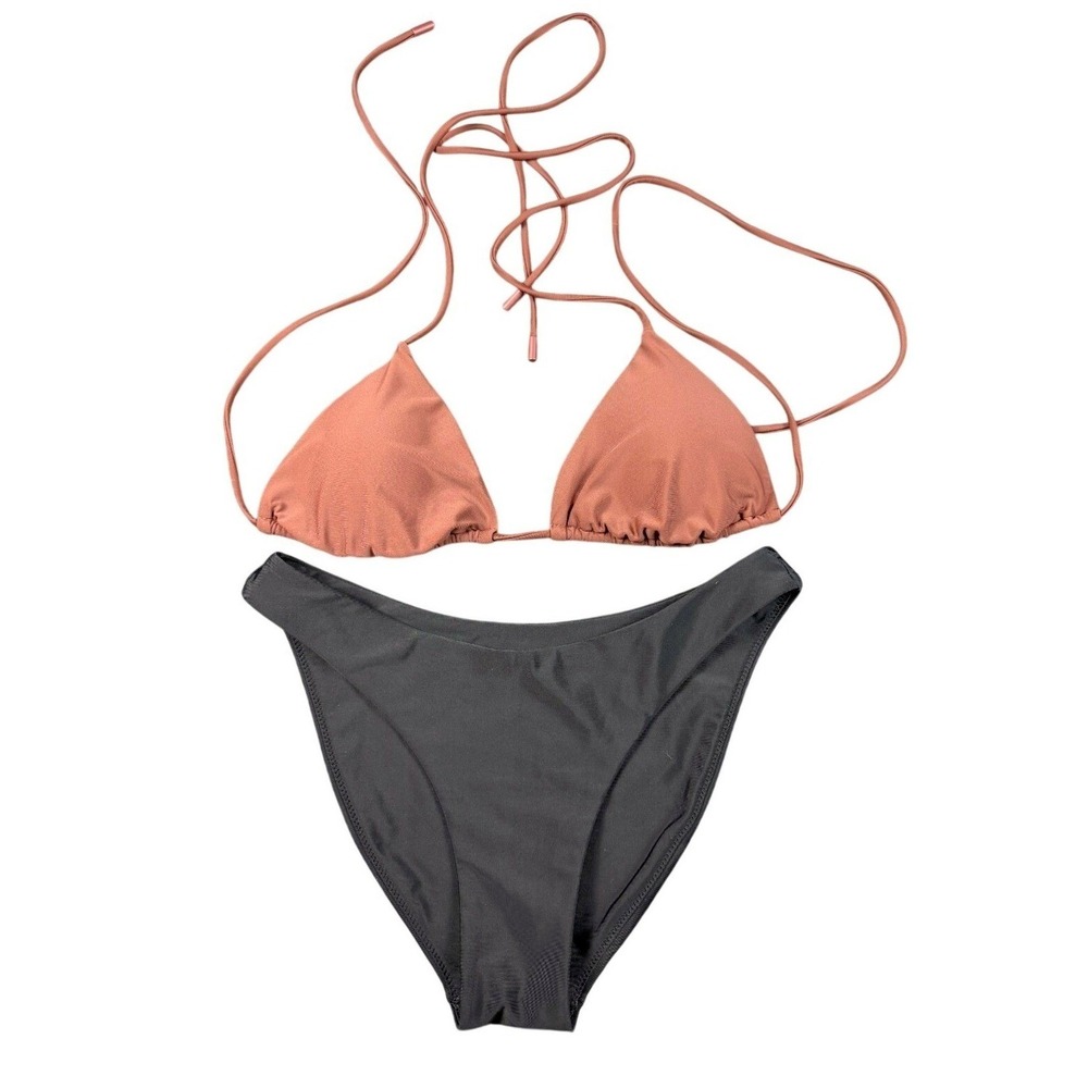 Express Womens Brown Black Stretch Body Contour Swim 2 Piece Bikini Set M NWOT